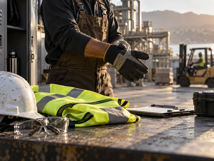 Worker preparing safety equipment after a change in job duties