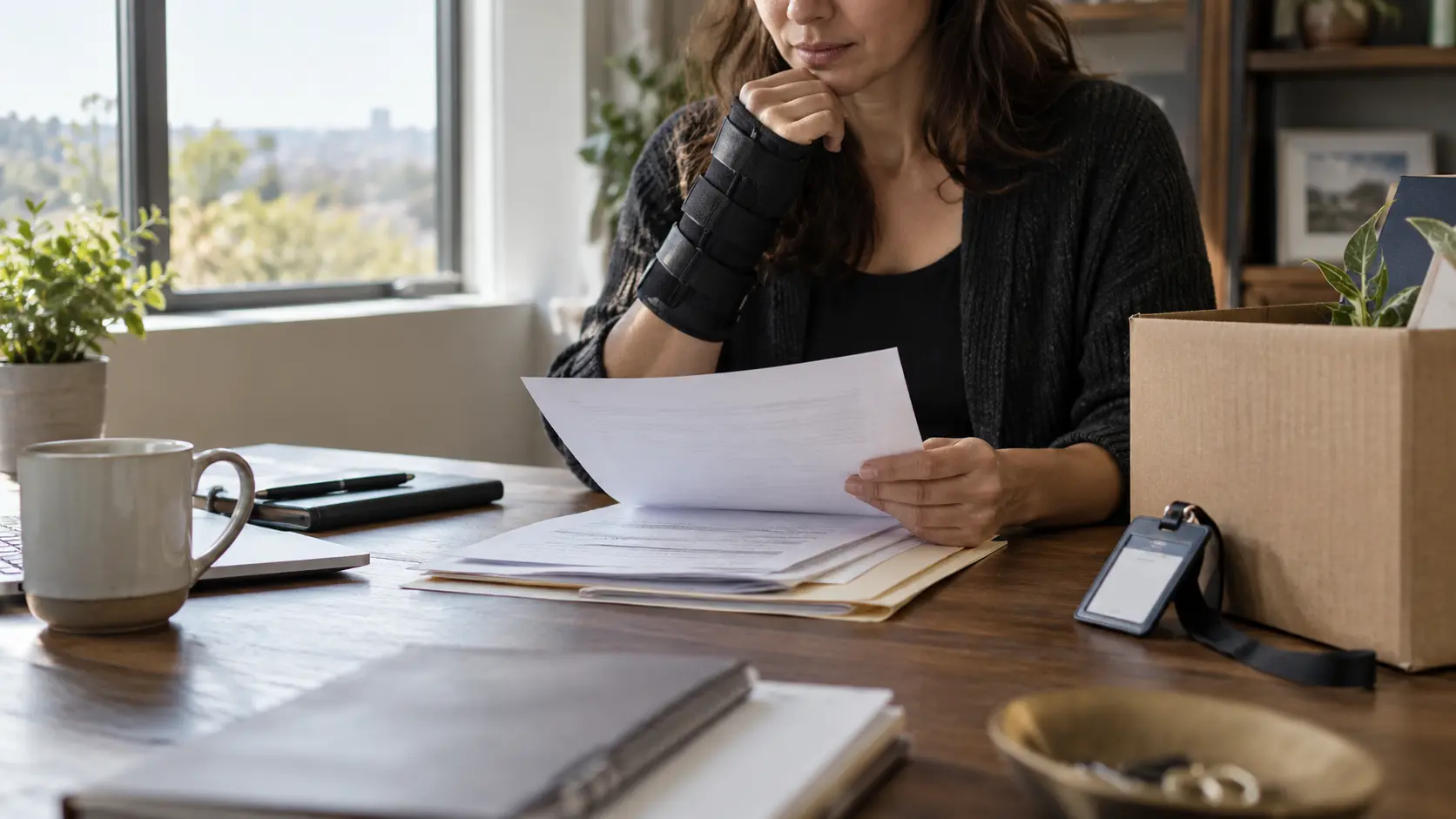 Former worker reviewing claim documents after leaving a job