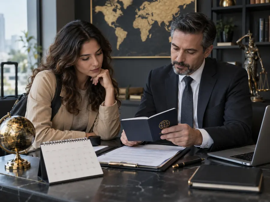 Attorney reviewing a passport and visa extension timeline